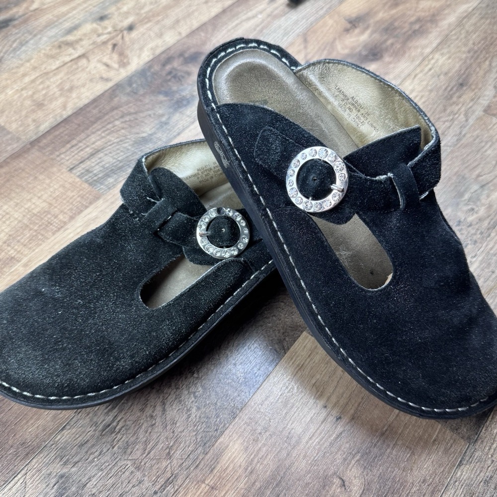 Alegria PG Lite Clogs Womens Black Leather Glitter  Slip-On Mules Shoes Sz 39